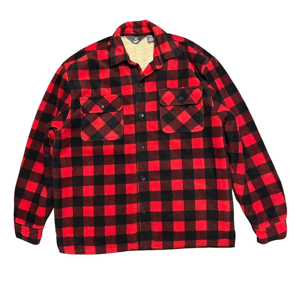 Guide Gear Plaid Men’s Sherpa Lined Shirt Jacket Large Tall Red black